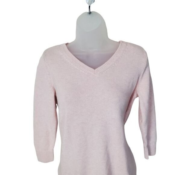 TALBOTS Womens Sweater SZ SP Knit Soft Pink V-Neck‎ Tie Back 100% Pima Cotton - Picture 6 of 9